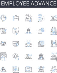 Employee advance line icons collection. Staff growth, Worker development, Personnel improvement, Team progress, Staff promotion, Employee training, Team advancement vector and linear illustration