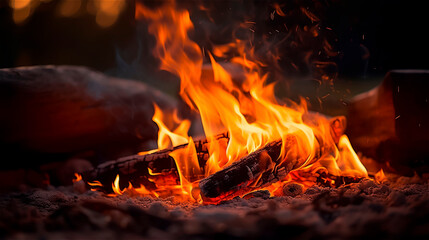 a campfire with seething flames, gerenative AI