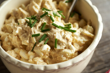 Bread spread made from hard-boiled eggs in a bowl