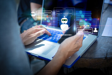 Chatbot Ai Artificial Intelligence technology concept.Man Hands holding mobile phone