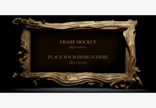 Stunning Wooden Frame With Black Background - Enhance Your Design With This Bold And Elegant Stock Photo Frame Mockup Template Generative AI