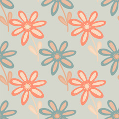 Hand drawn floral wallpaper. Cute flower seamless pattern. Naive art style.