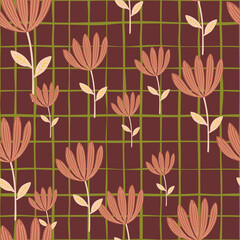 Tropical flower seamless pattern. Hand drawn cute floral endless background.