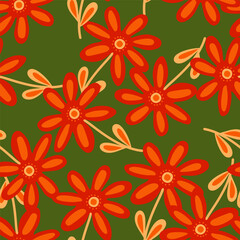 Hand drawn floral wallpaper. Cute flower seamless pattern. Naive art style.