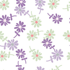Chamomile flower seamless pattern in naive art style. Cute little daisy floral ornament wallpaper.