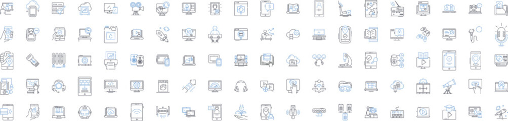 Tools and gadgets line icons collection. Wrench, Hammer, Screwdriver, Saw, Drill, Pliers, Tape vector and linear illustration. Level,Ruler,Chisel outline signs set
