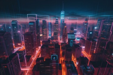 Chicago's vibrant cyber metropolis skyline. Generative AI