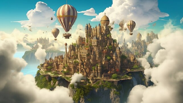 ai generated photos of "The Sky Kingdom": Take your viewers to new heights with a fantasy landscape set in the clouds.