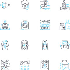beauty treatments linear icons set. Facials, Microdermabrasion, Waxing, Massage, Pedicure, Manicure, Eyebrows line vector and concept signs. Skincare,Lashlift,Tanning outline illustrations