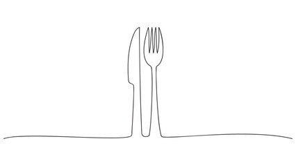 Fork and knife shape in continuous line drawing style. Vector illustration.