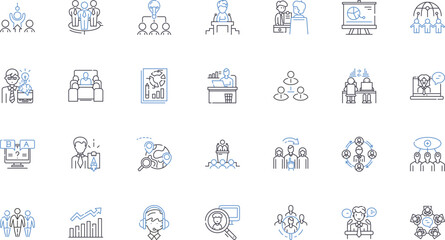 Firm Oversight line icons collection. Supervision, Governance, Regulation, Compliance, Accountability, Monitoring, Auditing vector and linear illustration. Transparency,Financials,Responsibility