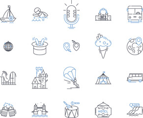 Jaunt line icons collection. Adventure, Excursion, Escape, Odyssey, Trek, Voyage, Expedition vector and linear illustration. Journey,Tour,Roam outline signs set