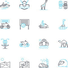 Wild expedition linear icons set. Adventure, Wildlife, Excitement, Survival, Exploration, Discovery, Nature line vector and concept signs. Expedition,Challenge,Danger outline illustrations © Nina