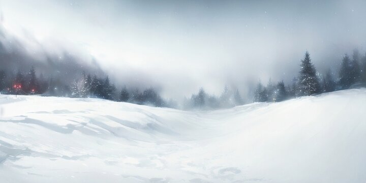 Winter background, snowy forest generative ai illustration, snowfall, winter weather