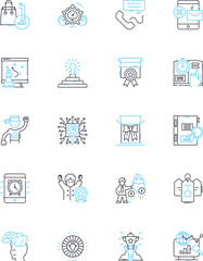 Marketing plan linear icons set. Strategy, Budget, Goals, Research, Tactics, Targeting, Branding line vector and concept signs. Channels,Audience,Positioning outline illustrations