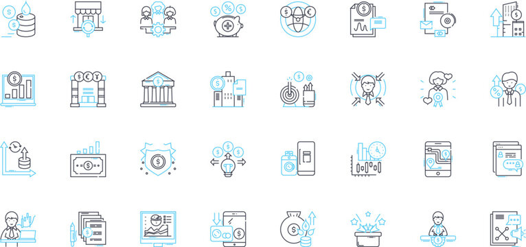 Cash flow linear icons set. Investment, Revenue, Profit, Liquidity, Inflow, Outflow, Budget line vector and concept signs. Income,Expense,Debt outline illustrations