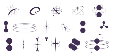 Y2k Shape modern Sipmle Graphic. Retro Geometric shape with star, circle form. Set Abstract y2k form. Minimal aesthetic design. Trendy vector illustration.