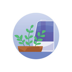 Humidifier moustring houseplants flat vector illustration isolated on white.