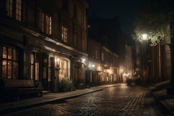 Fototapeta na wymiar A peaceful night-time scene in a historic city center. Generative AI