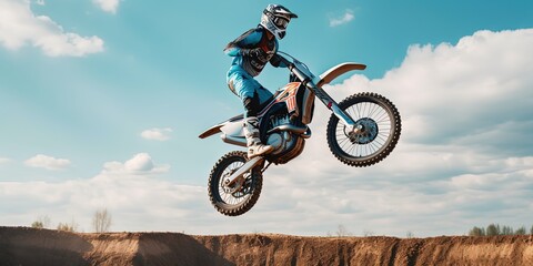 extreme biker making a stunt and jumps in the air by ai generative