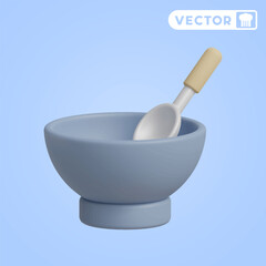 plate and spoon 3D vector icon set, on a blue background
