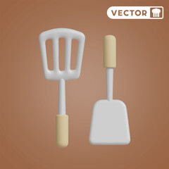 spatula 3D vector icon set, on a brown background
