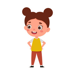 Cute cartoon little girl. Little schoolgirl character. Vector illustration