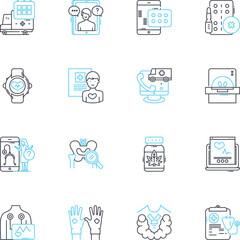 Disease prevention linear icons set. Immunization, Hygiene, Vaccination, Sanitize, Diet, Exercise, Antioxidant line vector and concept signs. Screening,Probiotics,Hydration outline illustrations