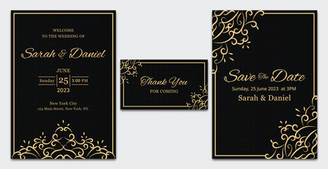 Vector set collection black and gold luxury wedding engagement invitation card template
