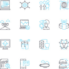 Numerical Data linear icons set. Quantitative, Statistics, Digits, Metrics, Figures, Analysis, Calculation line vector and concept signs. Math,Graph,Chart outline illustrations