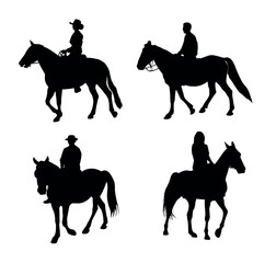 Set of silhouettes of horse riders