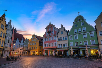 Fototapeta na wymiar Landshut Germany, sunrise city skyline at Old Town Altstadt street