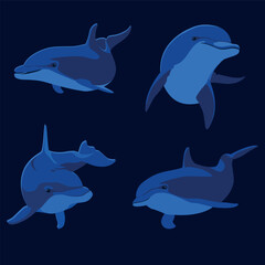 Obraz premium 4 Illustrations of blue dolphins