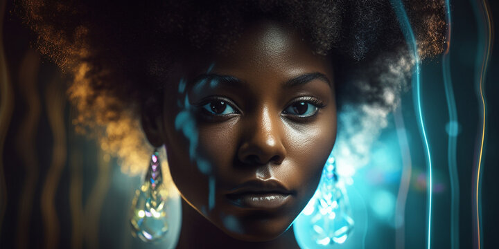 Afroamerikanische Frau mit tollem Make-Up Nahaufnahme Portr&auml;t, ai generativ