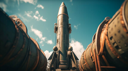 The nuclear warhead and Missiles are ready to be launched. Hypersonic Weapons of mass destruction. Nuclear rockets are ready to flying in the air to defense and attack. Generative AI, illustration.