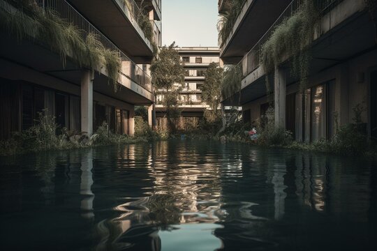 Flood and pool in a transitional zone. Generative AI