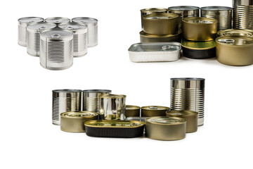 Mix of cans isolated on white background.