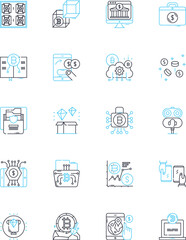 Stock forecasting linear icons set. Prediction, Trends, Analysis, Indicators, Portfolio, Forecast, Volatility line vector and concept signs. Risk,Trading,Investment outline illustrations