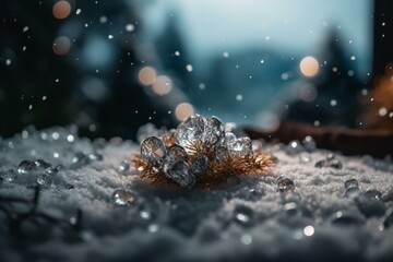 Wide snowy view with sparkling crystals. Generative AI