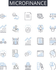 microfinance line icons collection. Crowd funding, Peer-to-peer lending, Angel investing, Venture capital, Social enterprise, Impact investing, Community development vector and linear illustration