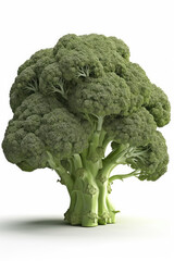 A stalk of broccoli standing upright  isolated on a white background Generative AI
