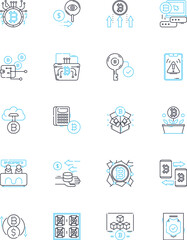 Fintech startups linear icons set. Digital, Innovation, Disruption, Blockchain, Payment, Cryptocurrency, Financial line vector and concept signs. Investment,Mobile,Analytics outline illustrations