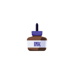Ink bottle for calligraphy and drawing flat vector illustration isolated.