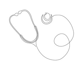 Continuous line art drawing of stethoscope. Medical tool - stethoscope single line art drawing vector illustration. Editable stroke.
