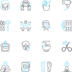 Martial arts linear icons set. Discipline, Focus, Respect, Strength, Agility, Coordination, Balance line vector and concept signs. Endurance,Patience,Training outline illustrations