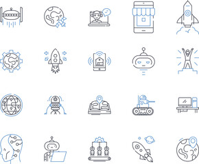 Content creation line icons collection. Creativity, Writing, Design, Originality, Strategy, Inspiration, Visuals vector and linear illustration. Engagement,Storytelling,Innovation outline signs set