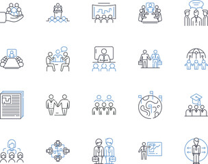 Leadership huddle line icons collection. Collaboration, Direction, Alignment, Decisions, Vision, Dialogue, Cohesion vector and linear illustration. Synergy,Inspiration,Motivation outline signs set