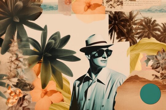 Retro stylefashion man wearing trendy sunglasses. Vacation, holiday, summer creative concept