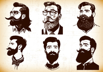 Man mustache beard Vintage sketch vector
