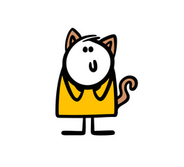 Funny cute girl in costume of cat with tail and ears.